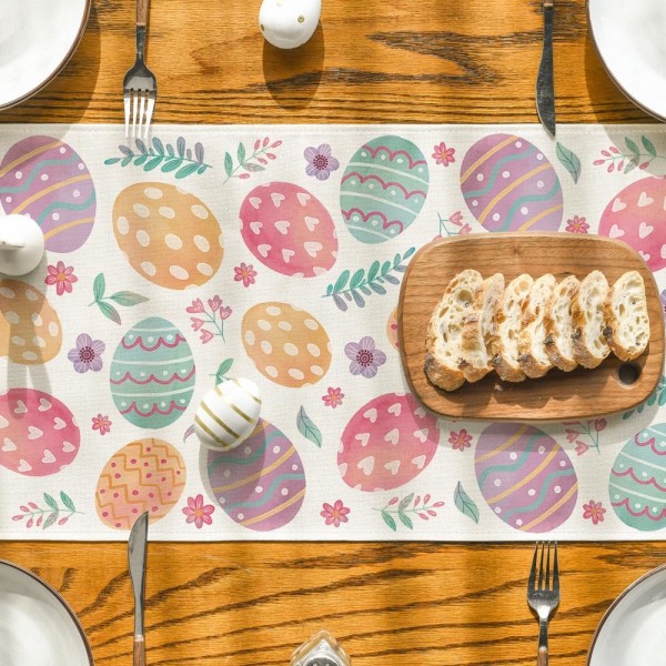 Akvarell påskägg Bordslöpare, säsongsbetonad vår Köksmatbordsdekoration för hemfestdekor 13x72 tum