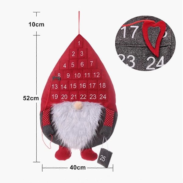 Julkalender Vägghängande Julnedräkningskalender med 25 Fickor för Barn Julhelgdekorationer Red