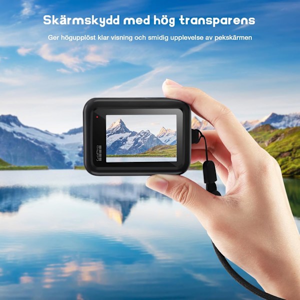 Silikonikotelo ja näytönsuojasarja GoPro Hero 12/11/10/9 mustalle, sisältää silikonikotelon, 6 karkaistua lasista näytönsuojaa ja 2 linssinsuojaa