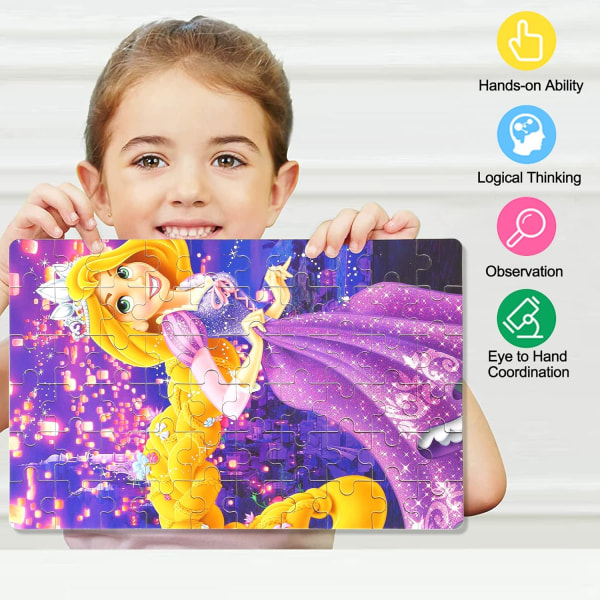 Disney Princess Pussel i en metalllåda 60-bitars Rapunzel pussel för barn i åldrarna 4-8 Barn som lär sig pedagogiska pussel Leksaker