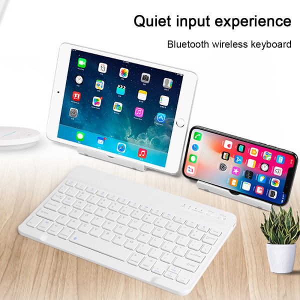 Universal Slim Portable Wireless Bluetooth 7 Colors Bakgrundsbelyst tangentbord med inbyggt laddningsbart batteri - 8 tums vit bakgrundsbelysning