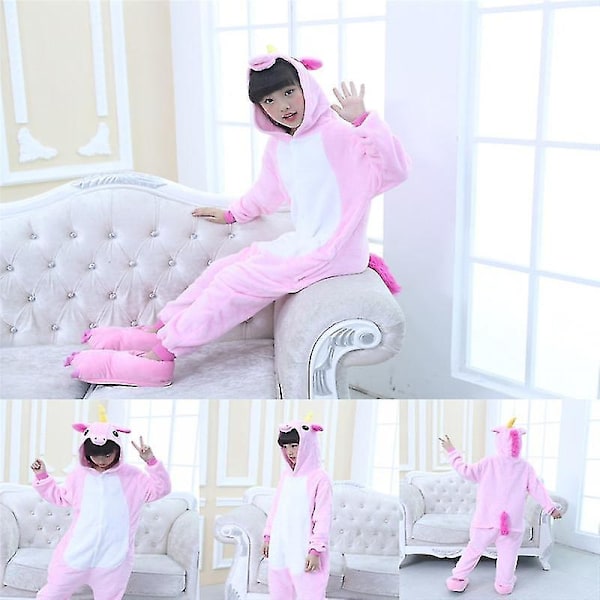 Børn Drenge Piger Enhjørning Heldragt Plys Nattøj Romper Jumpsuit Onesie Pyjamas Natkjole Pink 6-7 Years