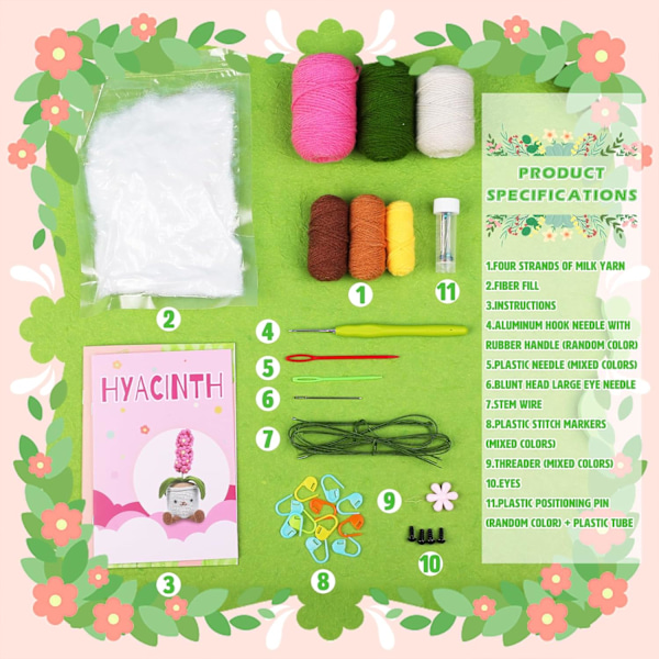 Hyacint virka kit nybörjare virka startkit för kompletta nybörjare vuxna, virkning stickning kit med steg-för-steg video tutorials (Hyacint)