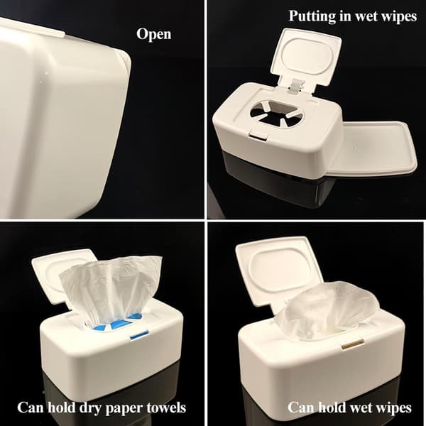 Refillable Plastic Wet Wipe Container with Non-Slip Base, Portable Wet Wipe Holder for Home, Bathroom, Kitchen 17 x 10.5 x 6 cm