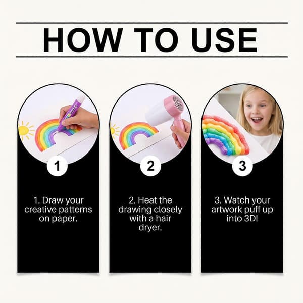 3D Puffy Paint Penne Sæt, 6 Farver Tekstilfarvepenne til DIY Kunst og Håndværk