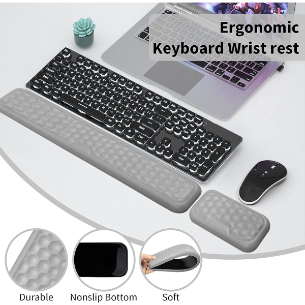 Set för tangentbord och mus, ergonomisk handledsstödsdyna för kontor Hemma skolbänk Dator Bärbar bärbar dator, Anti-halk, smärtlindring (grå)