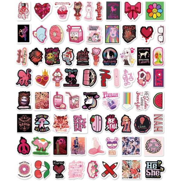 72st Rosa Series Cherry Animals Octopus Stickers Vattentät Cool Barndekal för Laptop, Mobiltelefon, Skateboard, Bagage, Vattenflaska