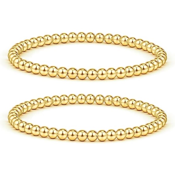 Guldpärlor staplingsbara armband för kvinnor 14K guldpläterade pärlbollsarmband Stretch Handgjorda söta runda pärlor Snyggt armband för tonårsflickor