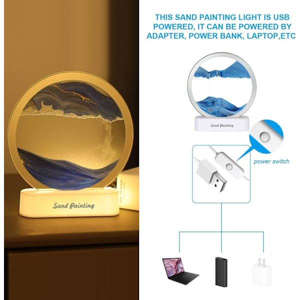 Flytande sandmålning, uppgraderad 3D djuphavsandscen flytande dynamisk display med LED-lampor, hemmakontors skrivbordsdekoration Purple quicksand light