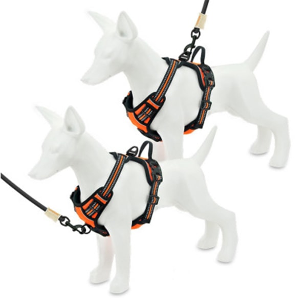 Hunde sele, trekksele for hund med 1 kobbelklips, justerbar myk polstret hundevest - oransje - S