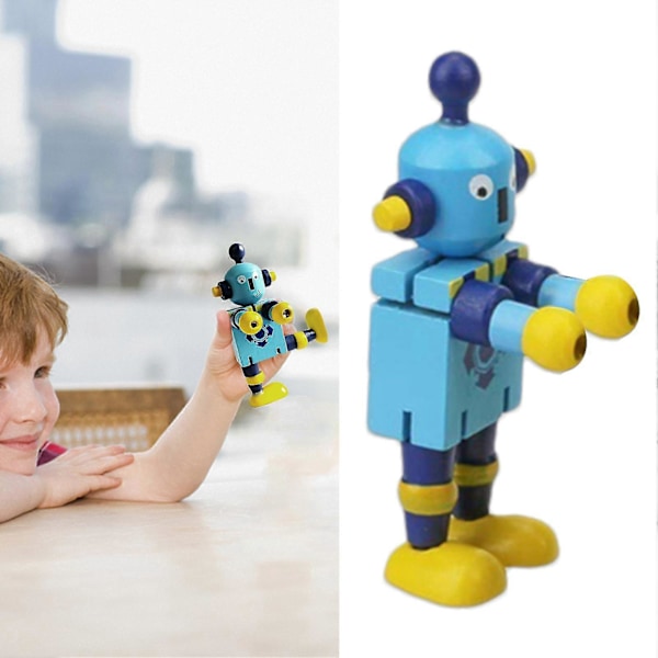 Puinen Lelu Robotti Joustava Nivelletty Säädettävä Pöytälelu Hahmo Lapsille, Puurobotit Blue