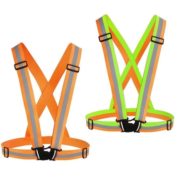 Reflexväst löparutrustning 2pack, justerbara säkerhetsväskor för hög synlighet för nattcykling, vandring, jogging, hundpromenad - Orange+grön orange