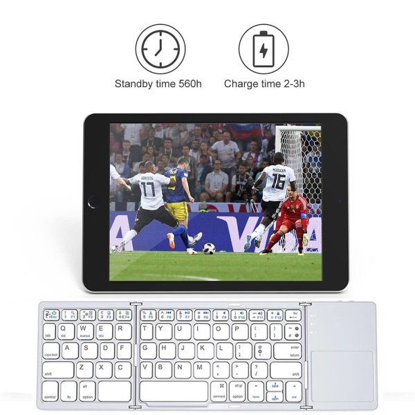 Tri-Fold Bluetooth Tangentbord, Bluetooth Portable Mini Wireless Keyboard med Touchpad Mus-Vit