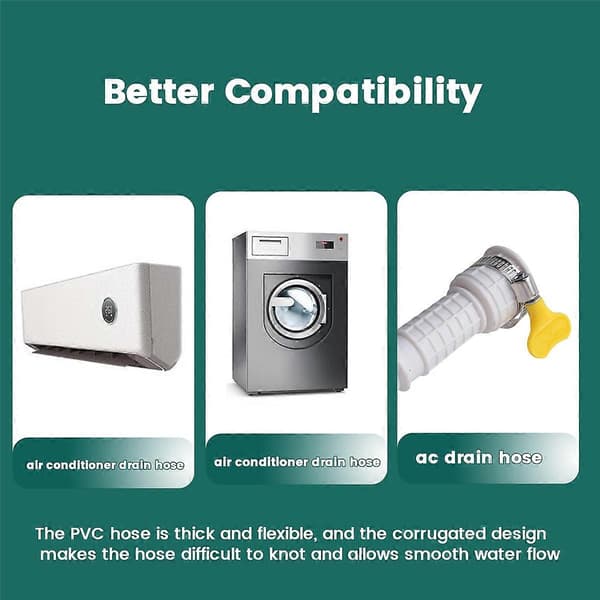 Dehumidifier Drain Hose, 4m Flexible Drain Hose with Cuttable Rubber Adapter and Connection Clamp, Hose Replacement