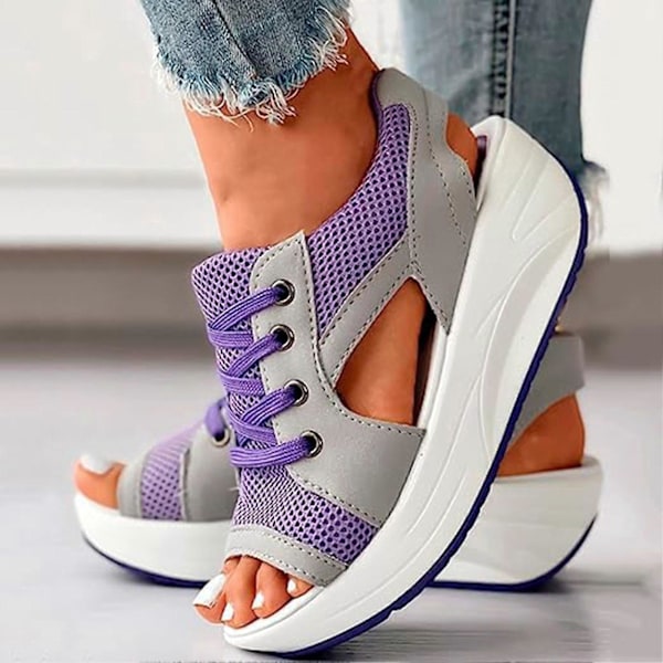Dame Snøresandaler med tyk sål, kontrastpaneler, udskæringer, hælede sandaler, flip-flops til hverdagsbrug, sommerkjolefest Purple 37