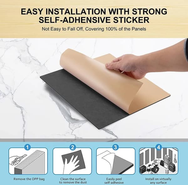Acoustic Panel 12 Pcs Acoustic Panels Self-Adhesive, High-Density Wall Panel, 30*30cm, Black