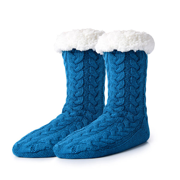 Fuzzy Slipperstrumpor för män Vinter Mysig Fluffy Cabin Varm Mjuk Fleece Foder Tjock Bekväm Stickad Halkfri Jul Hemstrumpor sjöblå