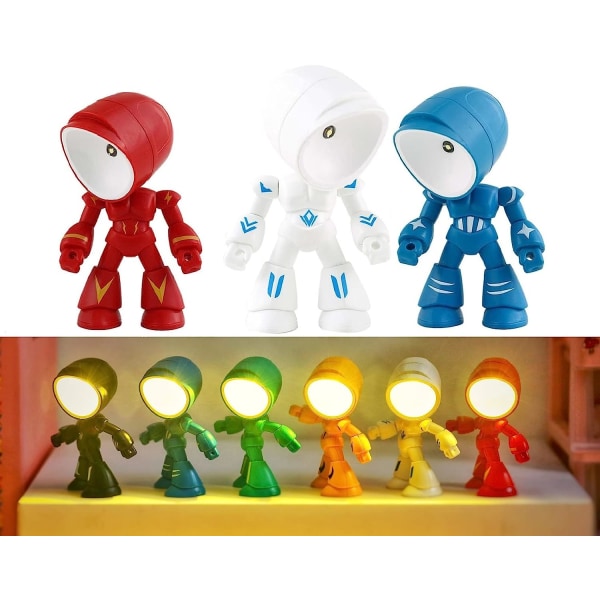 3st Mini LED Hero Bordslampa Cool Mekanisk Söt Robot Nattljus Maggnnet Mini Bordslampa Sovrumsdekoration för barn Pojke, slumpmässig färg