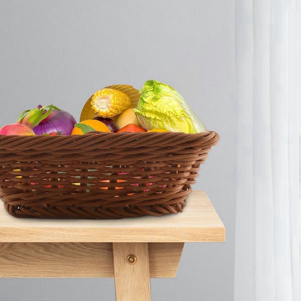 2 st rektangulär korg för bord eller diskdisplay för bröd, frukt och grönsaker, flätad korg