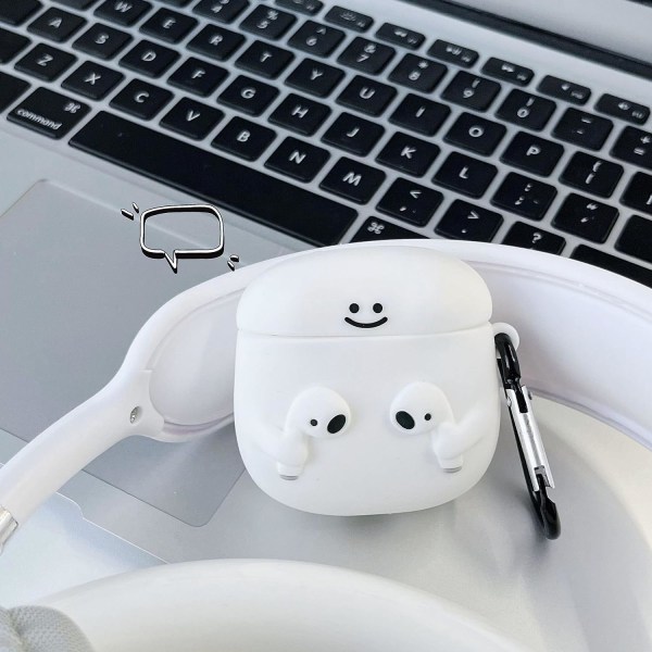 Compatible for AirPods Case Soft Silicone with Cute 3D Funny Cartoon Design Shockproof Keychain Cover for Girls Woman Airpods 3 -White