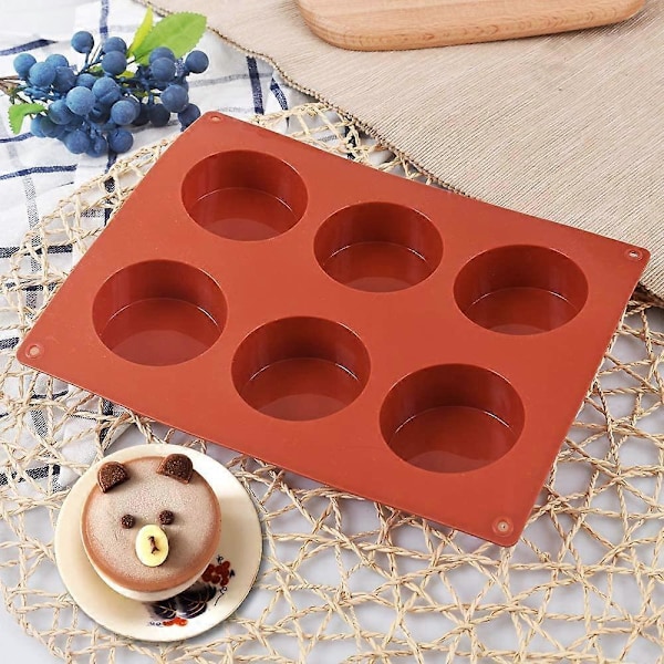 Silikonformar, 3-pack, 6 håligheter, 5,1 cm, rund cylinderform för cupcakes, handgjord tvål