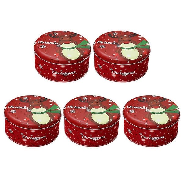 Juleboks i blikk for godterioppbevaring 5 stk. assorterte farger