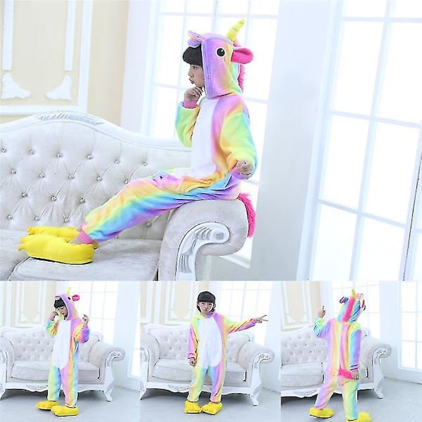 Børn Drenge Piger Enhjørning Heldragt Plys Nattøj Romper Jumpsuit Onesie Pyjamas Natkjole Rainbow 4-5 Years