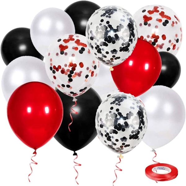 Svarta och röda konfettiballonger, 60 st 12 tums svarta och röda konfettiballonger, lämpliga för examen, födelsedagar, bröllop andra dekorationer.