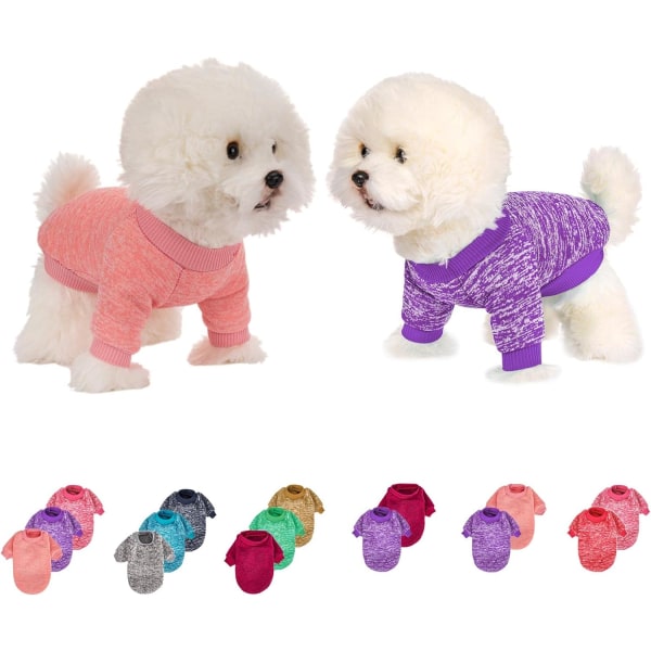 Hundtröjor för små hundar, 2-pack varma mjuka husdjurskläder för valp, hundflickor eller pojke, hundskjorta för vinterjul (liten, lila+rosa)