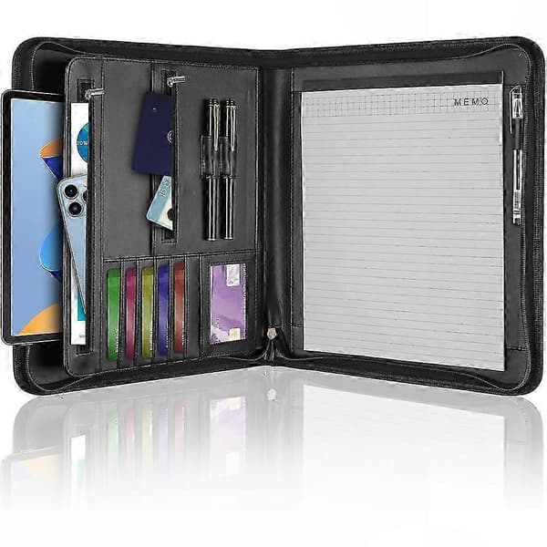 Læder Padfolio Portfolio Mappe Organizer med 20-siders Notesblok & 13-tommer Tablet Sleeve, Passer til A4-størrelse til Mænd og Kvinder