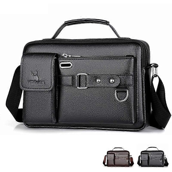 Herrar Läder Messenger Bag, Vattentät Axelväska Handväska Multifunktionell Messenger Väskor för Män Arbeta Affärer Justerbara Remmar black