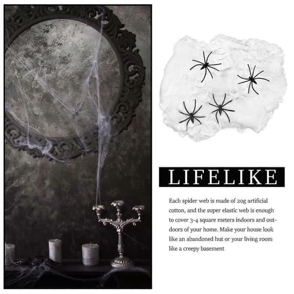 Spindelvevsett Halloween-dekor for utendørs spindelvev hengende edderkopper 2 sett
