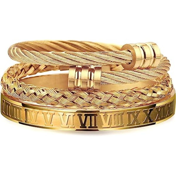 3 ST Armband i rostfritt stål Guld romersk siffra armband armband vriden kabel armband justerbar manschett armband herr lyx smycken armband presenter