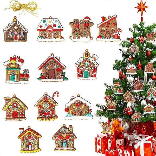 Julevedhæng Juletræspynt 12 stk./sæt Hus