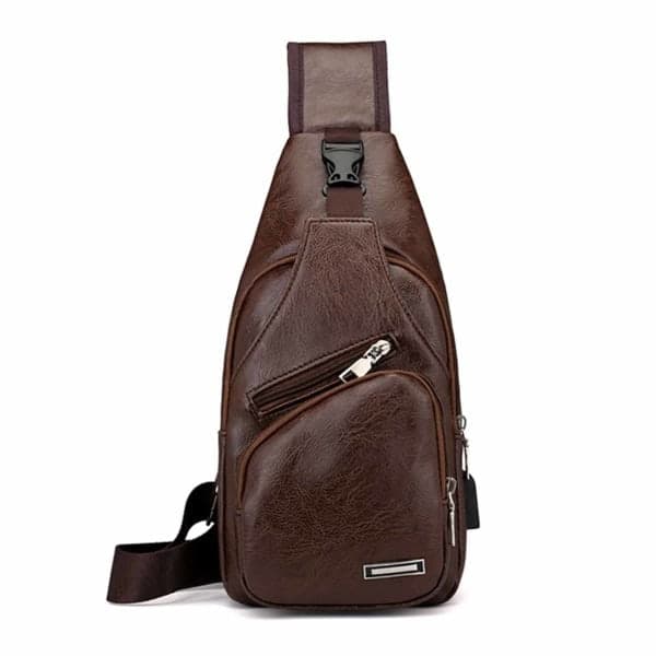 Skuldertaske til mænd Crossbody-taske læder mørkebrun