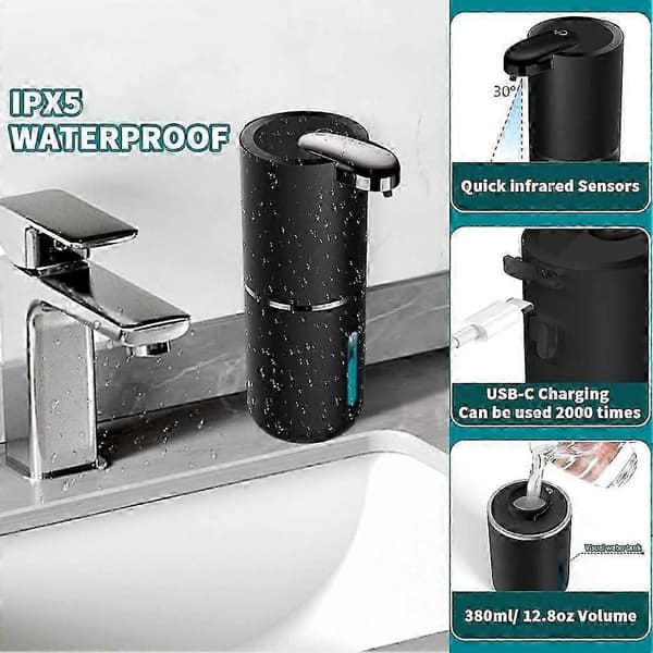 Automatisk sæbedispenser 380ML Berøringsfri flydende sæbedispenser USB genopladelig skumsæbedispenser til badeværelse B