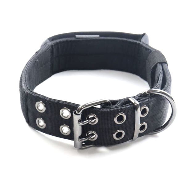 Breda taktiska halsband med handtag för extra stora hundraser, tjockt valphalsband K9 Nylon djurhalsband-svart Xl