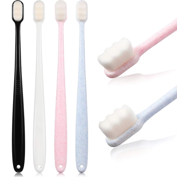 4 bitar extra mjuka tandborstar för känsligt tandkött 20000 mjuk borsttandborste Micro Nano Manuell tandborste (svart, vit, rosa, blå)
