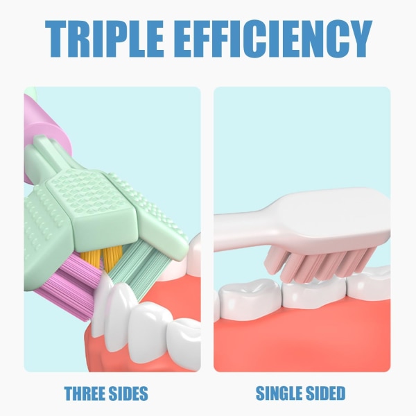4st tresidig tandborste, 3-sidig tandborste för barn, mjuka borst U-formade resetandborste för barn, autistisk munvård för toddler