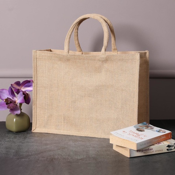 Jute Burlap Tote Bags med håndtak | Naturlig økovennlig gjenbrukbar handlepose | Totes for brudepiker | Av Yogi's Gift® (pakke med 2)