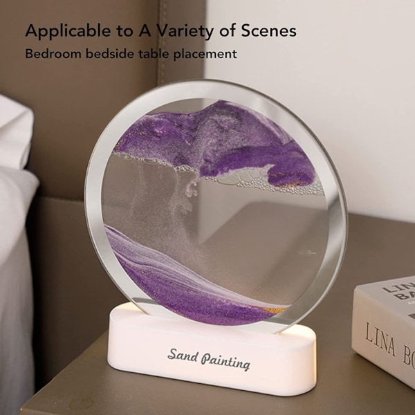 Flytande sandmålning, uppgraderad 3D djuphavsandscen flytande dynamisk display med LED-lampor, hemmakontors skrivbordsdekoration Purple quicksand light