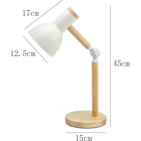 Bordlampe, Justerbar Bordlampe i Tre, Skrivebordslampe for Barn til Soverom, Stue, E27 Sokkel Leselampe Med lyspære