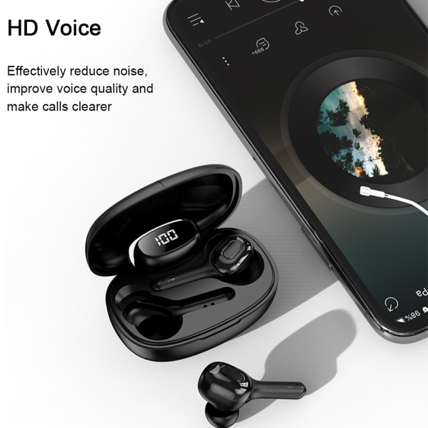 Uppslukande trådlösa hörlurar 5.0 Bluetooth In-Ear-hörlurar med case/Snabbpar stereosamtal/inbyggd mikrofon