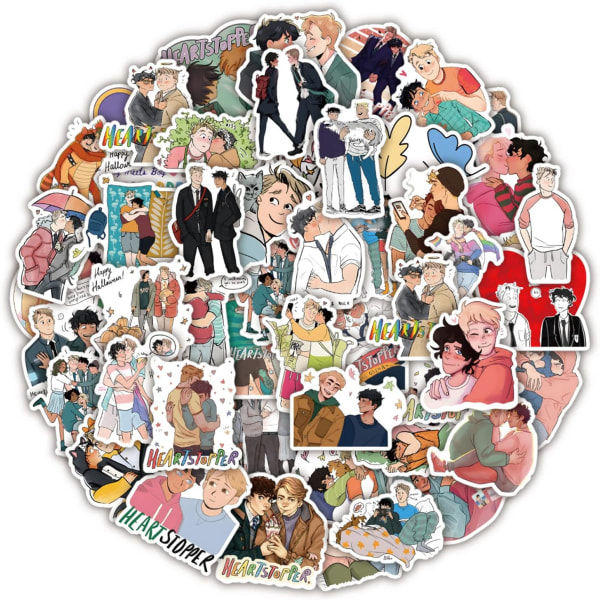 Heartstopper Anime Stickers 50st BL Anime Stickers Vattenflaska Vattentät Estetisk Vinyl Laptop Bagage Skateboard Stickers för tonåringar Vuxen
