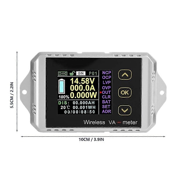 Trådløs Farve LCD Skærm DC Spændings Amperemeter Effektmåler Watt Tester (VAT-4300, 0-300A 0-400V)