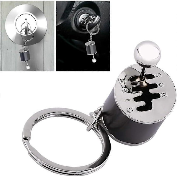 Bil Gearstang Nøglering, Auto Gearstang Model Nøglering Gearformet Metal (10,3 x 4,1 x 2 cm) (Sort) Black