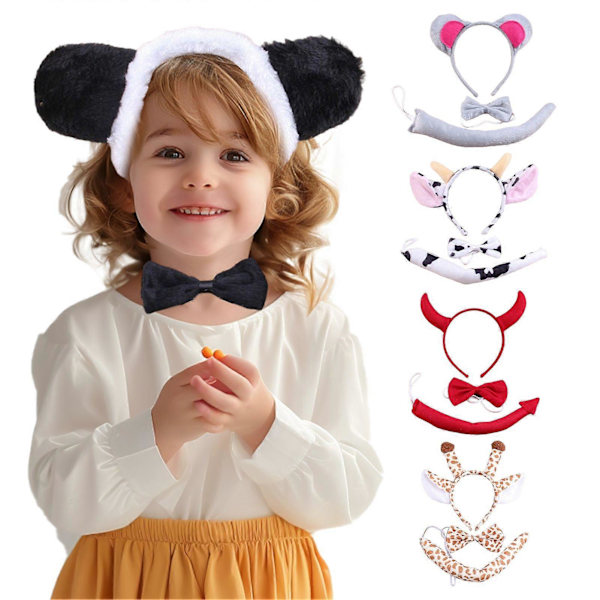 Eläinasu Korvat Panta Häntä Rusetti Setti Taaperoille Ja Lapsille Säädettävä Pehmo Eläinasu Halloween Cosplay Esitykseen Leopard