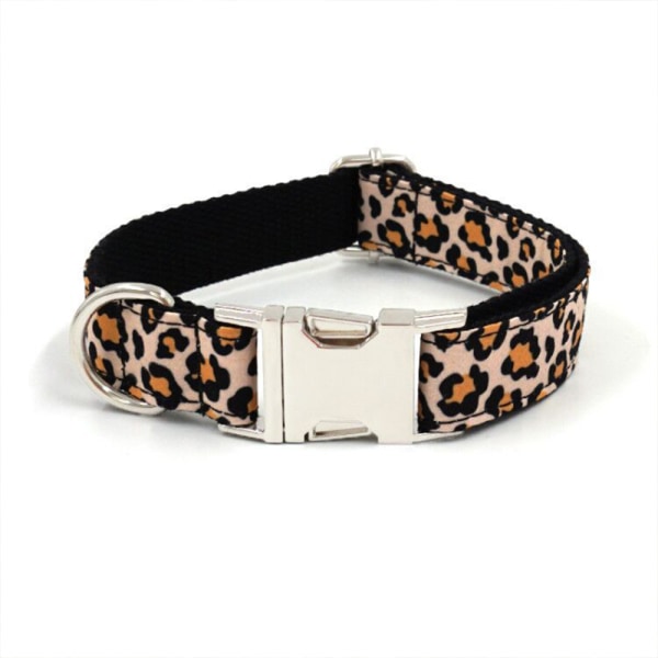 Designerhalsband med print , justerbart halsband för husdjur-Silver och brunt leopardhalsband-M