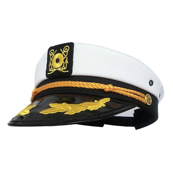 Kapten Yacht Seglarhatt Justerbar Hatt Platt Topp Visir - Vit - 1 stycke Vit