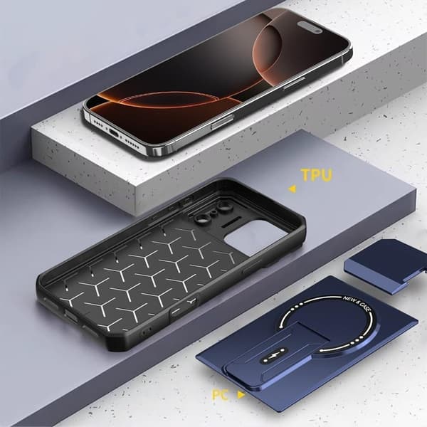 Magnetisk Flip-deksel til iPhone 17 Pro Max - Fallbeskyttelse av militær kvalitet, Innebygd Støtte og Kamerabeskyttelse (Svart)